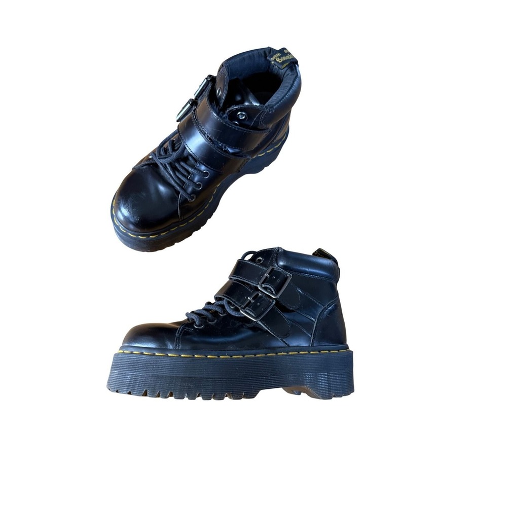 Dr. Martens Devon Black Leather Platform Buckle Boots Quad Retro Lug Sole